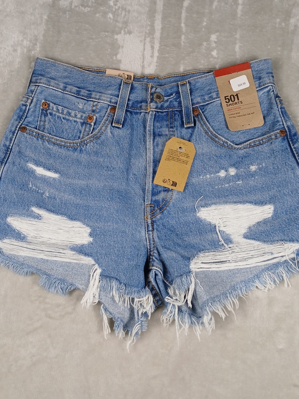 Levi's 501 High Rise Denim Shorts Womens 26 Quiet Riot Distressed Cutoff NWT